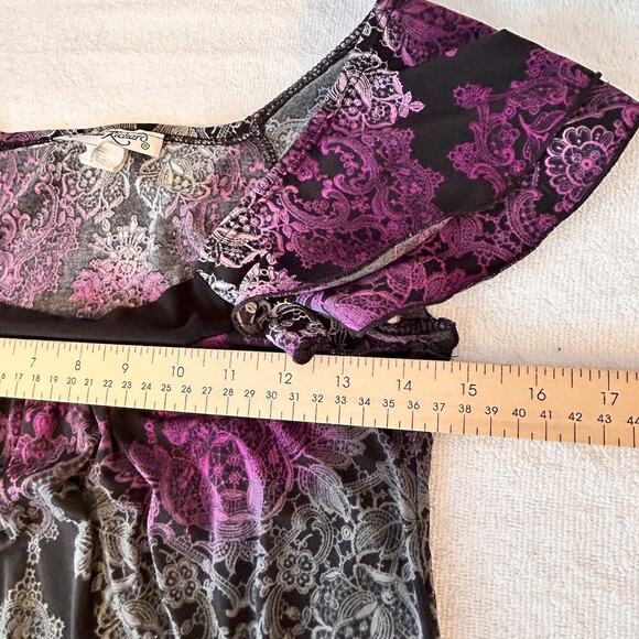 Dark Fairy Purple Multicolor Stretch Short Ruffle Flutter Slv Witchy Whimsy SM - Picture 7 of 10